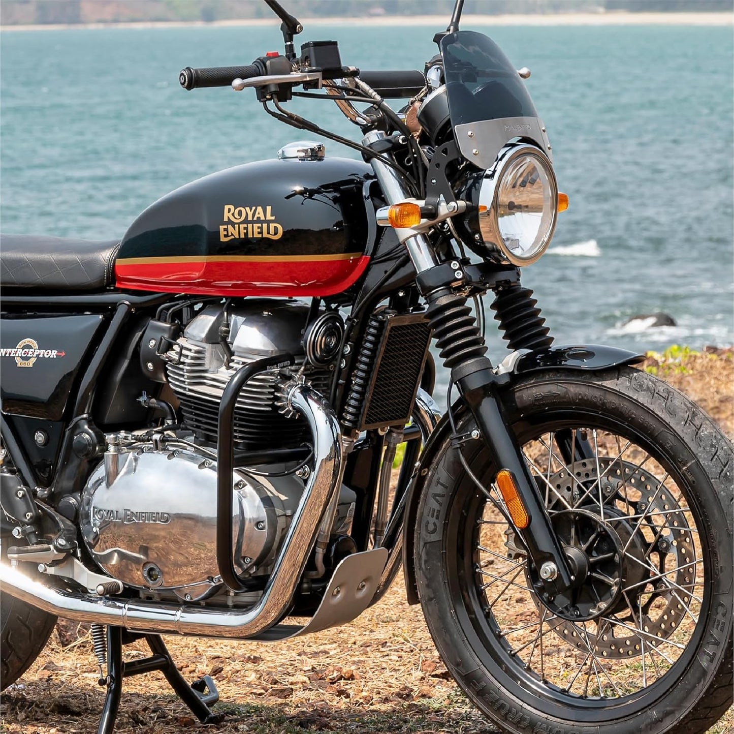 Asco Motors 1990427 Large Engine Guard, Compatible with Royal Enfield Interceptor 650 and Continental GT 650 Models.
