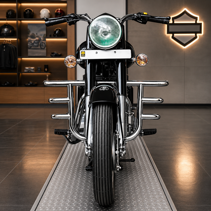 Royal Enfield Electra / Standard / Thunderbird / Classic BS3 BS4 3 Rod Straight Leg Guard | Heavy Duty Stainless Steel Crash Guard | Rust Resistant Mirror Finish | Engine & Rider Protection