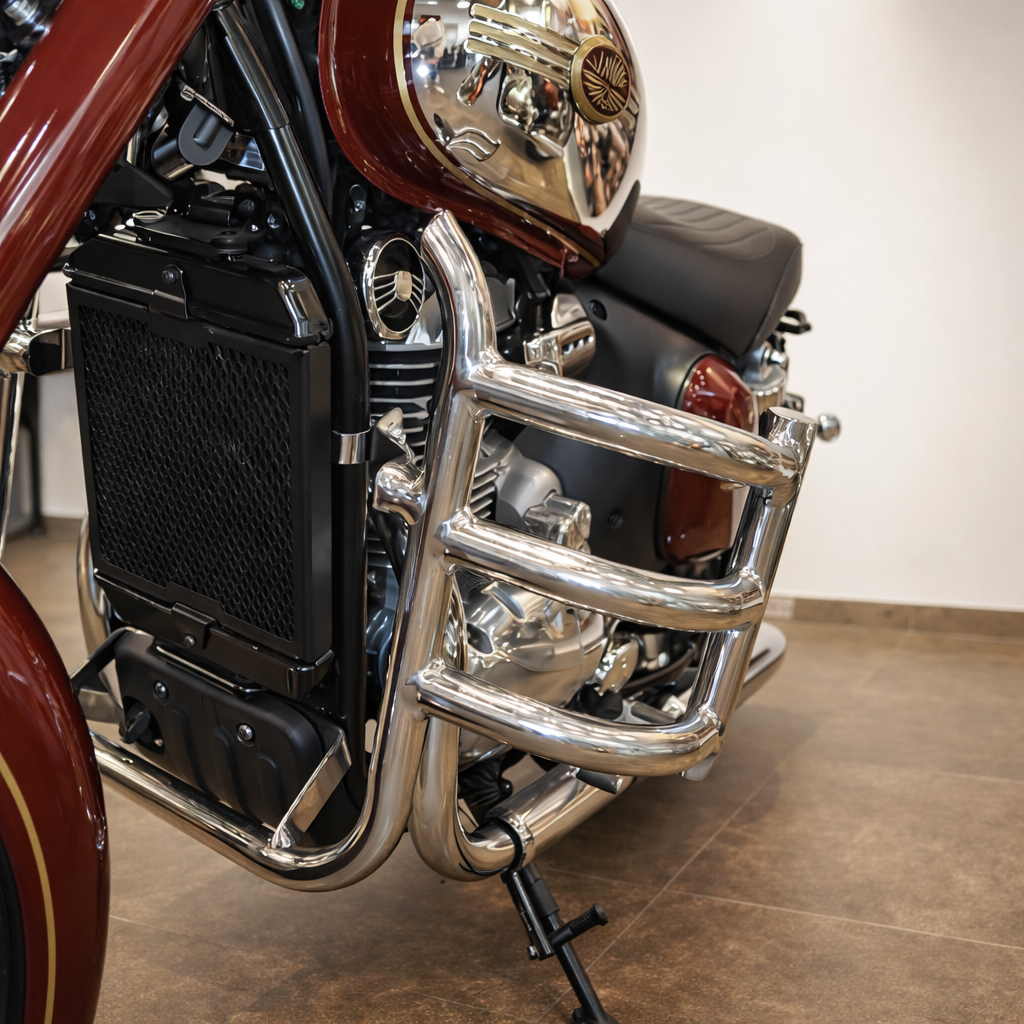 Engine Guard / Leg Guard 3 Bend (1.25 Inch) Heavy-Duty Stainless Steel – Compatible with All Jawa Models (2025–2026) | Fits 42, 42 FJ, Perak, Bobber & Classic 350 | Premium Chrome Finish Crash Guard