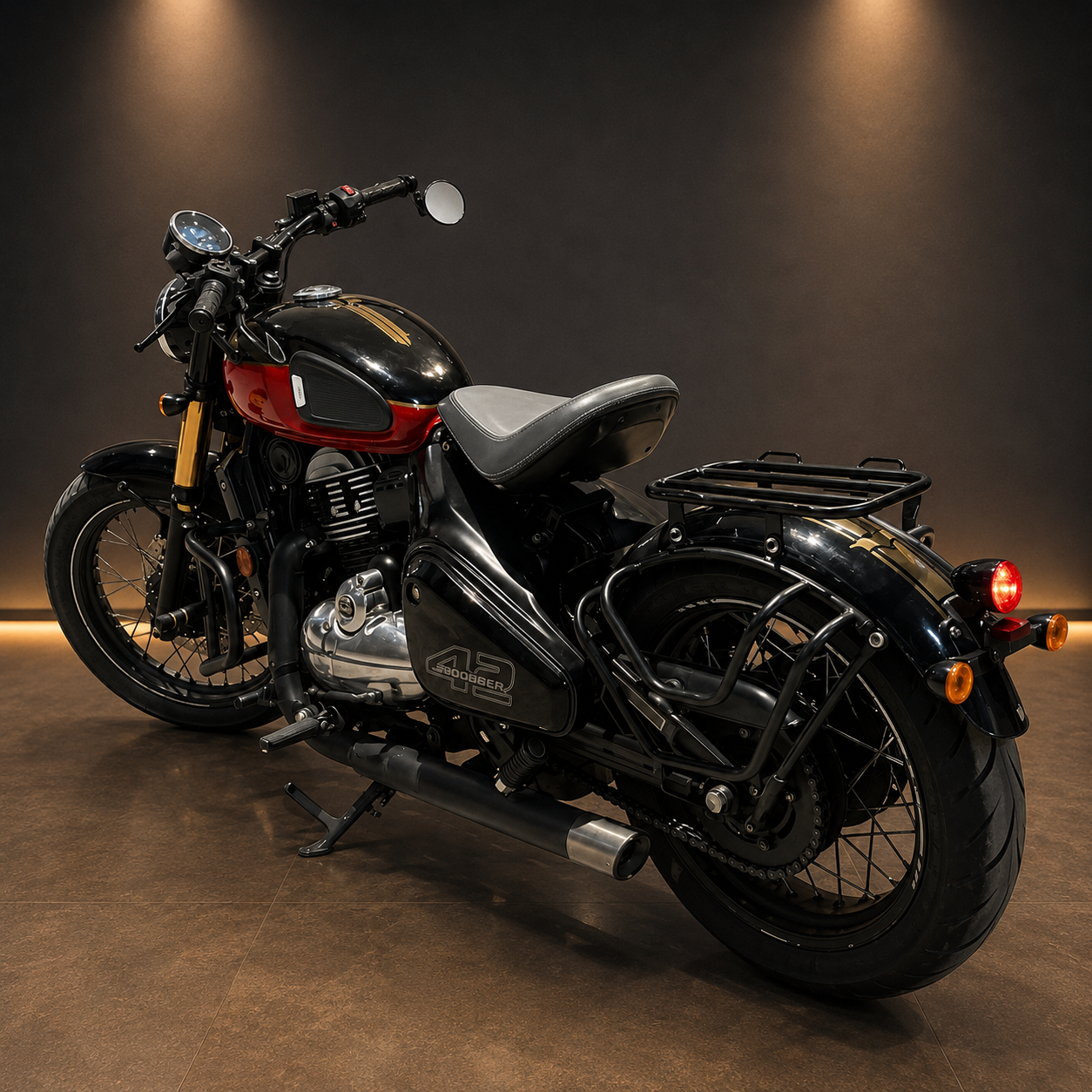 Premium Top Carrier with Saddle Stay for Jawa 42 Bobber | Heavy-Duty CRC Steel Luggage Carrier | High Load Capacity | Matte Black Finish