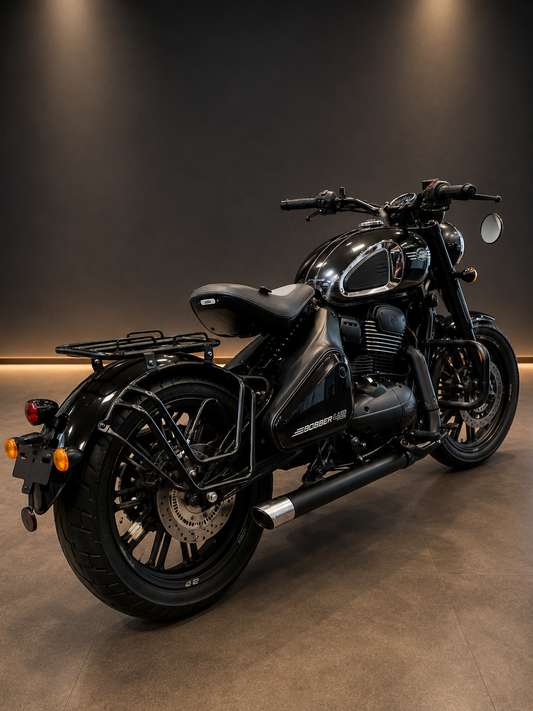 Premium Top Carrier with Saddle Stay for Jawa 42 Bobber | Heavy-Duty CRC Steel Luggage Carrier | High Load Capacity | Matte Black Finish