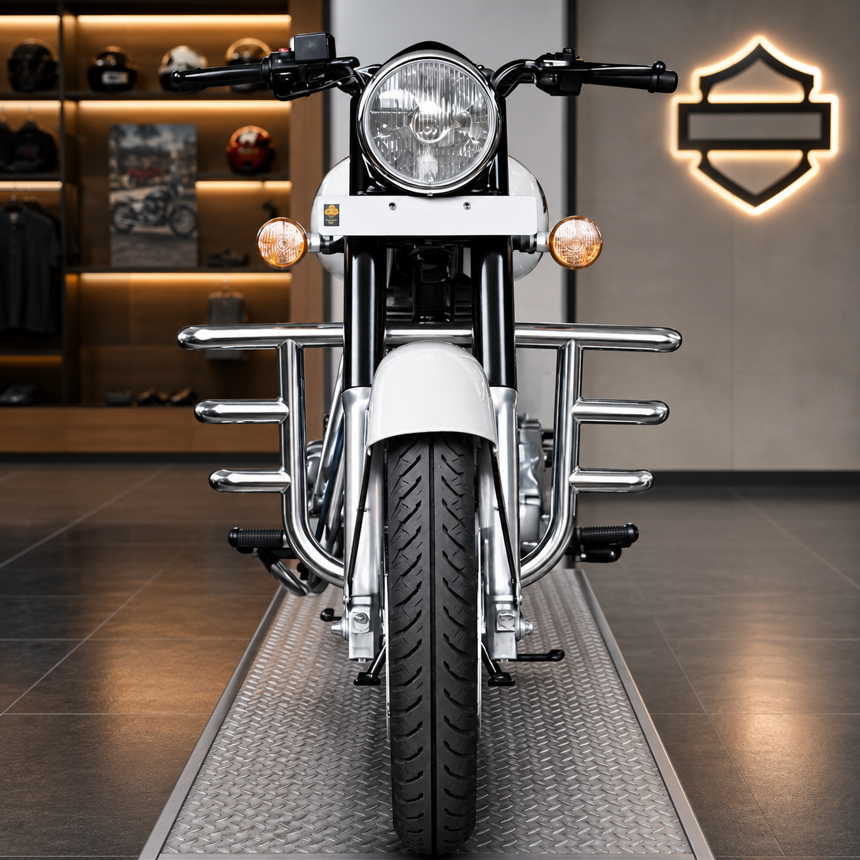 Royal Enfield Electra / Standard / Thunderbird / Classic BS3 BS4 3 Rod Straight Leg Guard | Heavy Duty Stainless Steel Crash Guard | Rust Resistant Mirror Finish | Engine & Rider Protection