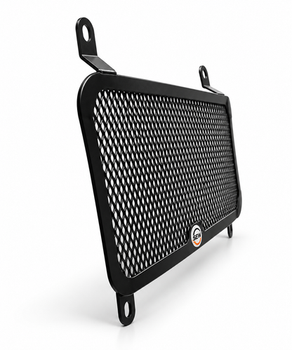 Heavy-duty black metal mesh radiator guard for Kawasaki Ninja 300 by Asco Motors, providing protection and a sleek finish.