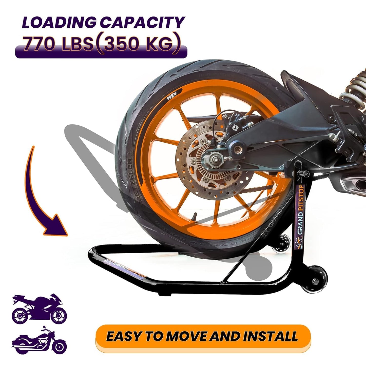 Heavy-Duty Matte Black Paddock Stand for Dirt Bikes – Compatible with KTM 390, Kawasaki KLX230 – Easy to Handle, Stable Motorcycle Maintenance Stand