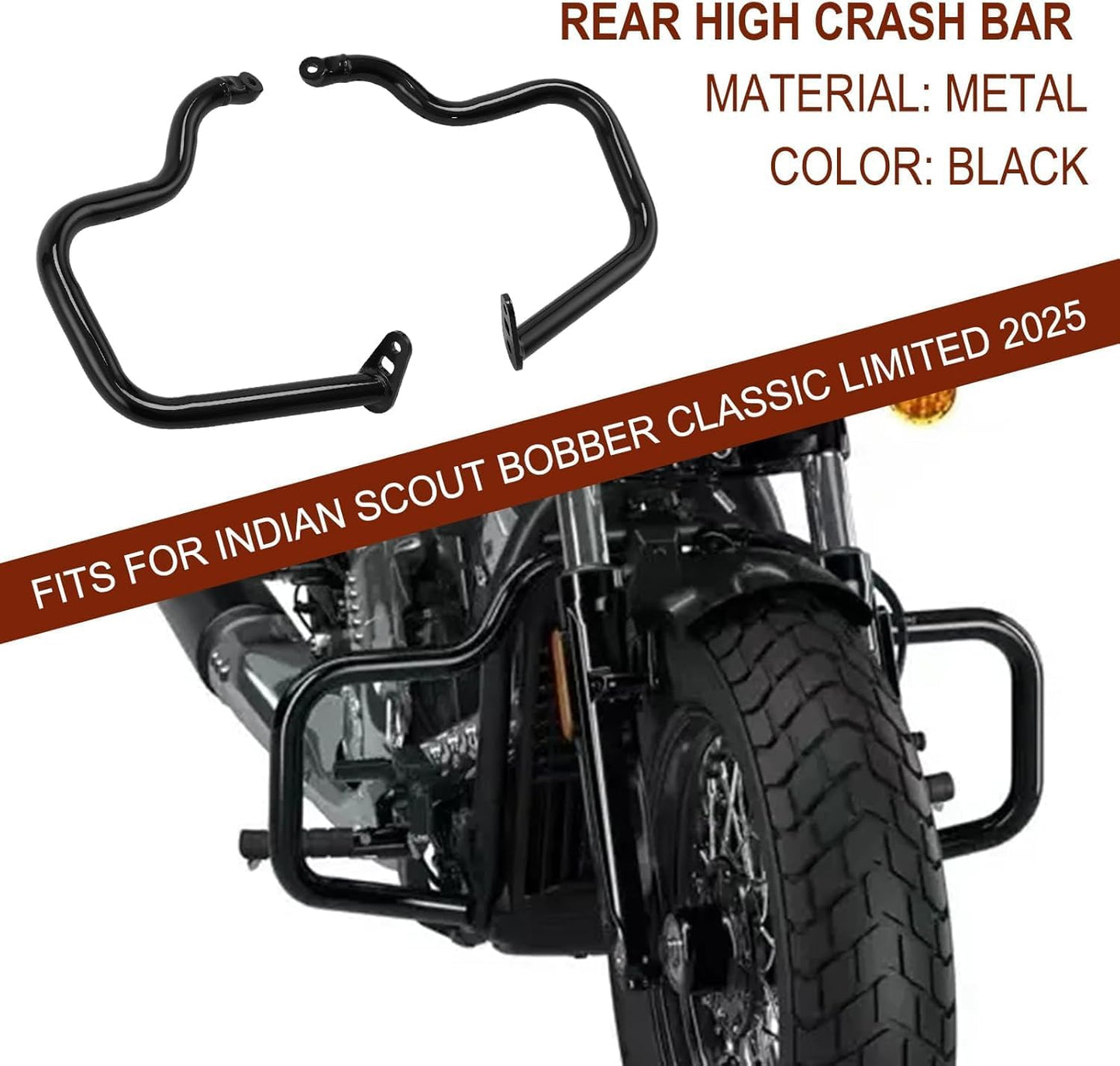 Asco Motors Indian Motorcycle Rear Highway Crash Bar for Indian Scout Bobber Classic Engine Guard Crash Bar Kit Compatible with Indian Scout,Scout+Sixty,Scout+Bobber 2025 Replac 2890252-266 Black