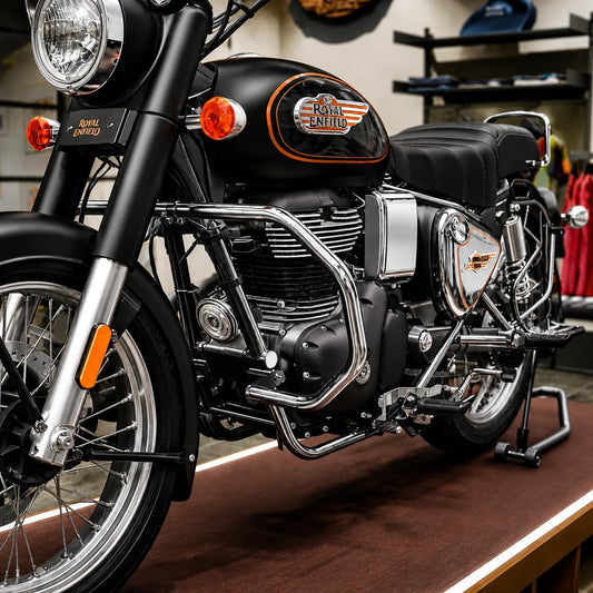 Royal Enfield Bullet 350 Leg Guard & Engine Guard (2022-2026) | Compatible with Standard 350, Military 350, Black Gold 350 & Battalion Black 350 | Heavy Duty 1.25 Inch Pipe | Mirror Finish Crash Protection