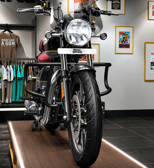 Royal Enfield Meteor 350 Box Shape Crash Guard | Heavy Duty CRC Steel Leg Guard | Premium Black Powder Coated Finish | Engine Protection Guard for Touring & Daily Ride