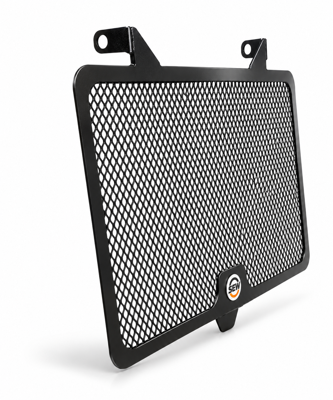 Heavy-duty black metal radiator guard for Kawasaki Z900 motorcycle, designed by Asco Motors for protection and style.