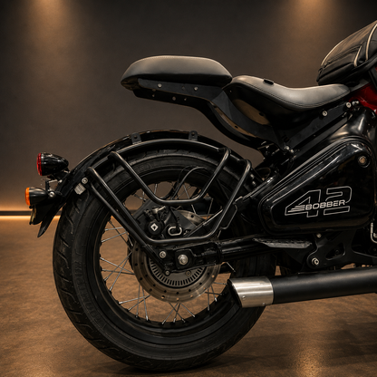 Premium Top Carrier with Saddle Stay for Jawa 42 Bobber | Heavy-Duty CRC Steel Luggage Carrier | High Load Capacity | Matte Black Finish