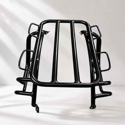 Premium Top Carrier with Saddle Stay for Jawa 42 Bobber | Heavy-Duty CRC Steel Luggage Carrier | High Load Capacity | Matte Black Finish