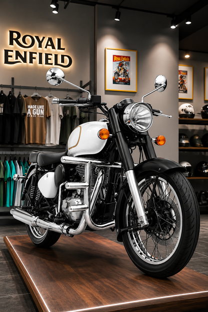 Royal Enfield Electra / Standard / Thunderbird / Classic BS3 BS4 3 Rod Straight Leg Guard | Heavy Duty Stainless Steel Crash Guard | Rust Resistant Mirror Finish | Engine & Rider Protection