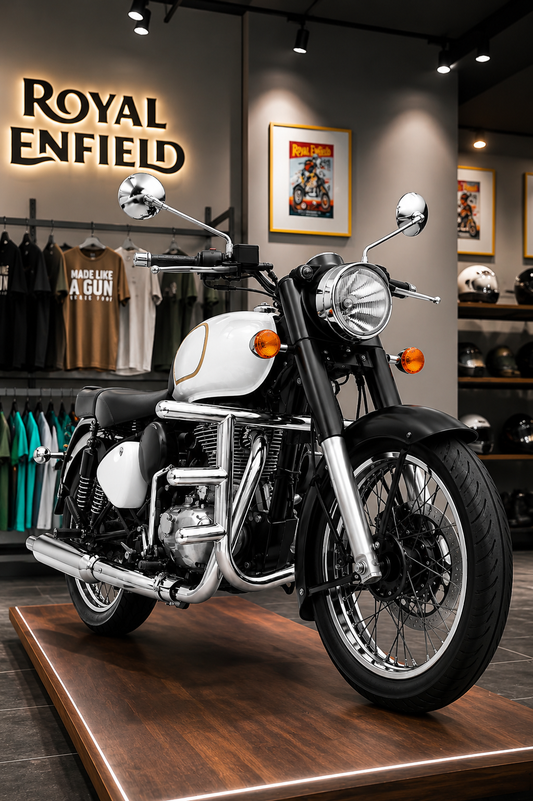 Royal Enfield Electra / Standard / Thunderbird / Classic BS3 BS4 3 Rod Straight Leg Guard | Heavy Duty Stainless Steel Crash Guard | Rust Resistant Mirror Finish | Engine & Rider Protection